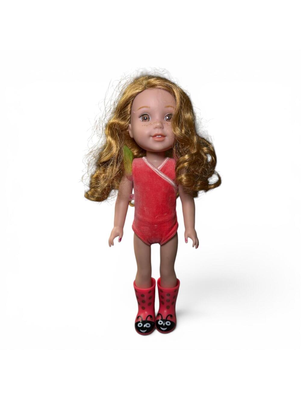 American Girl WellieWishers Willa Doll Curly Blonde Hair and Ladybug Boots GC